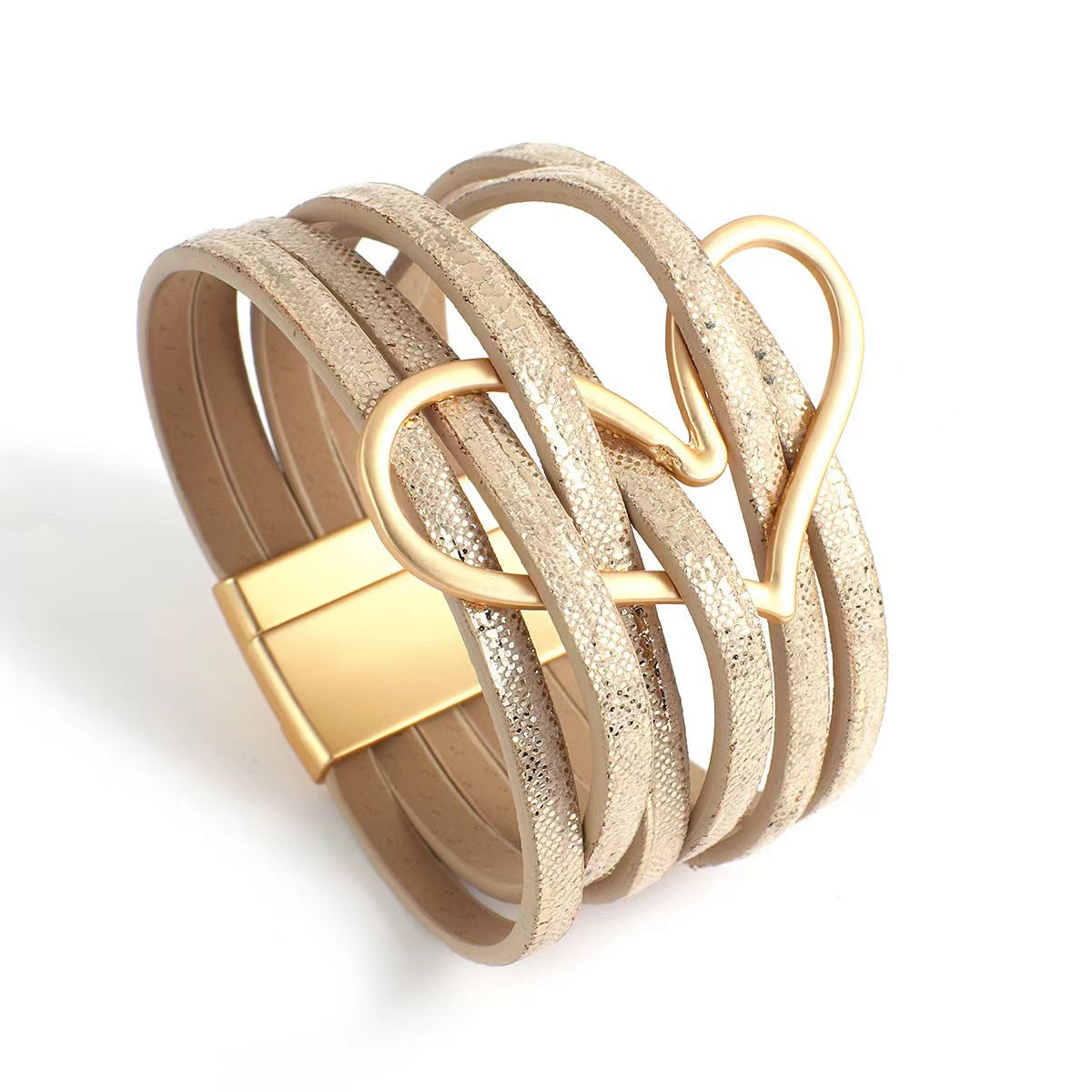 Wholesale Multi-layered Love Alloy Magnetic Buckle Bohemian Fashion PU Leather Bracelet